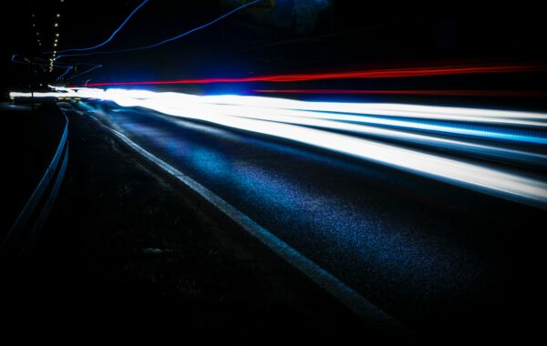 Flashing lights on a road